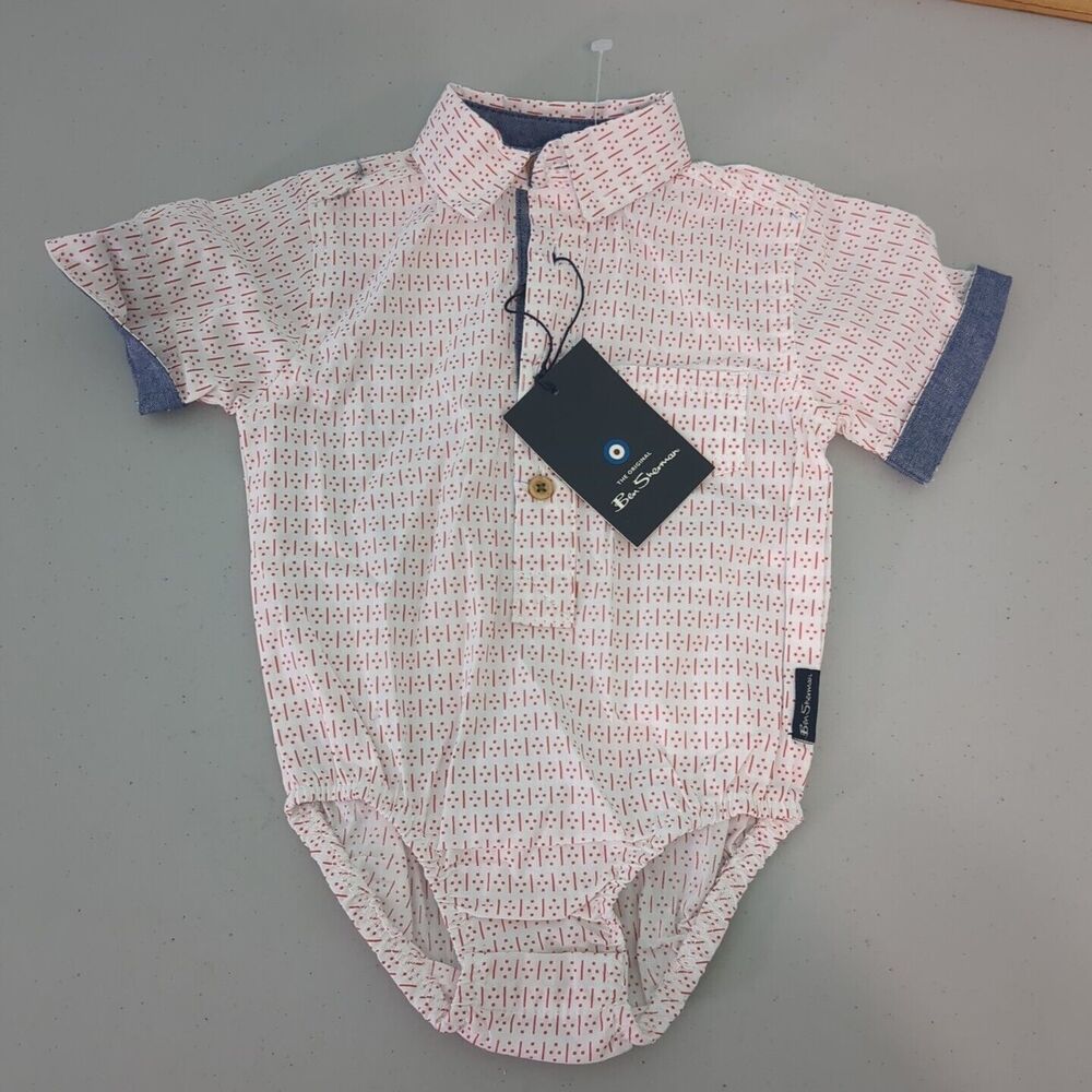 Ben Sherman Baby Shirt 3-6 Month Polo Rugby Cotton Casual Pullover Snap Bodysuit